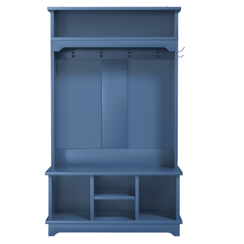 3-in-1 Hall Tree with Shoe Storage Bench, 5 Hooks,Heavy-Duty Standing Organizer for Mudroom, Bedroom, Living Room,Blue