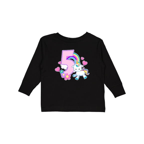 Inktastic I Am Five Years Old with Unicorn and Hearts Girls Long Sleeve Toddler T-Shirt