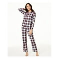 thumbnail image 1 of FAMILY PJs Sets White Knit Elastic Band Plaid Long Sleeve V Neck Button Up Straight leg Everyday  Size S, 1 of 2
