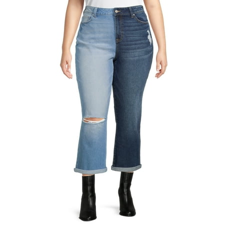 No Boundaries Juniors' Plus Size High Rise Curvy Mom Jeans