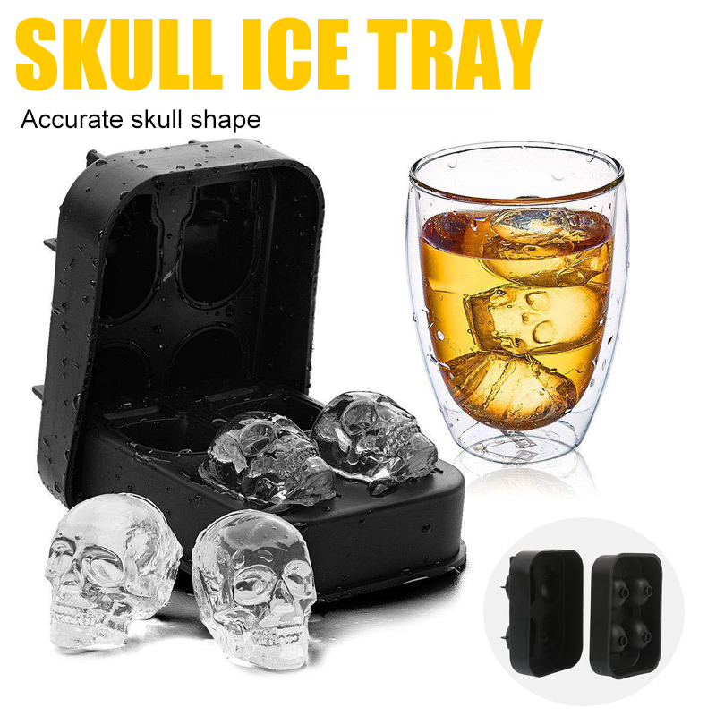 PENGXIANG 3D Skull Ice Mold, Easy Release Silicone Mold,4 Cute and Funny Ice Skull for Whiskey