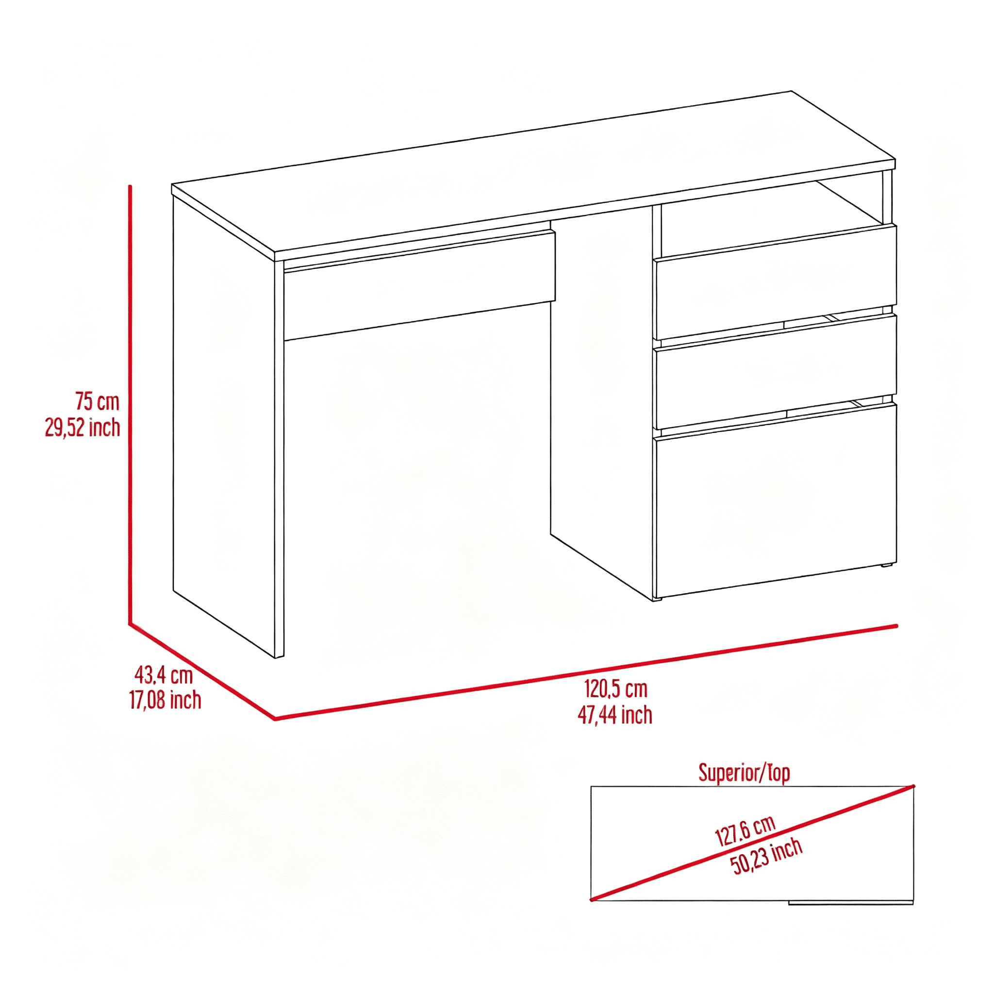 Asteroutdoor Kenai 3 Drawers Computer Desk, One Shelf, Black