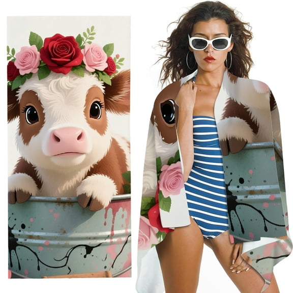 RKSupls Highland Cow Rose  Quick Dry Sand-Free Large Pool  Beach Towel for Travel Camping
 -  Ultra-Soft Microfiber, for Bathroom, beach