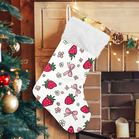 Ryvnso Christmas Stockings Strawberry Bows Floral 17.7" Large Stocking Decoration 1 Pack