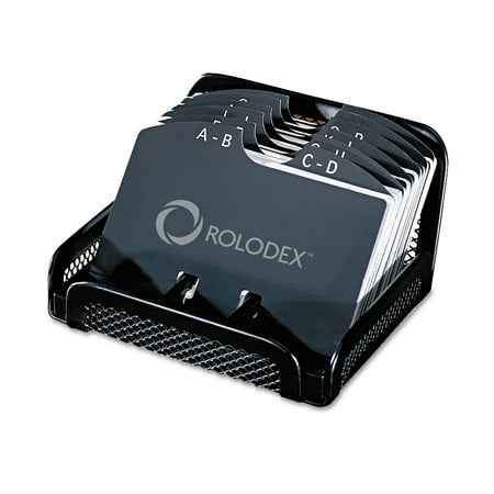 Rolodex Metal/Mesh Open Tray Business Card File Holds 125 2 1/4 x 4 Cards, Black