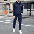 thumbnail image 2 of Curuila Sweatsuits Mens 2 Piece Outfit With Pocket Long Sleeve Letter Print Hooded Sweatshirt With Sweatpants Everyday Wear Comfort Tracksuit Size S, 2 of 9