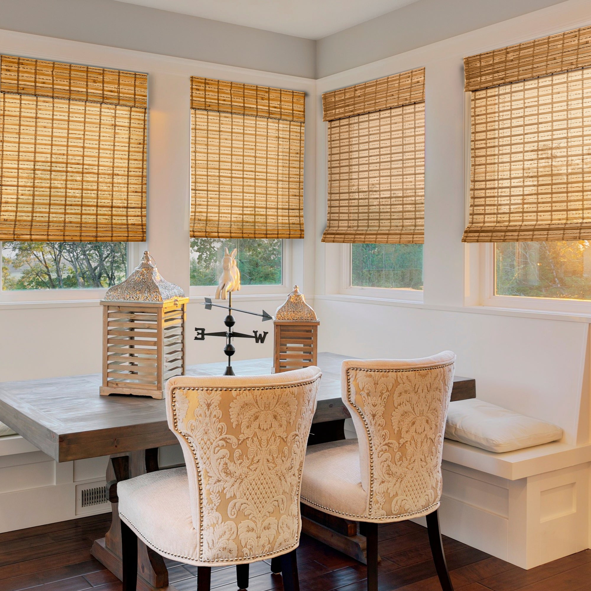 Natural Woven Light Filtering Cordless Bamboo Roman Shades for Windows, 43 in. W x 60 in. L, Honey Wheat