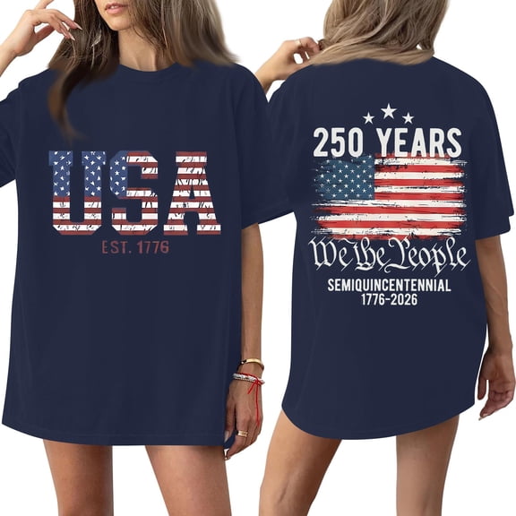 Trgacdwlo 1776-2026 USA 250th Anniversary T Shirt Flag Print Plus Size Womens July 4th Shirt Commemorative Independence Day Red White and Blue Women Graphic Tshirt Blue XXL