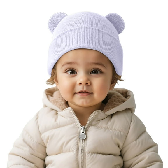 Toddler Hat Winter Knitted Hat With Bear Ear & Warm Lined - Thick Soft Yarn Cap,Warm Thermal for Cold Weather,Stylish Headwear for Outdoor Activities,Size:0-3