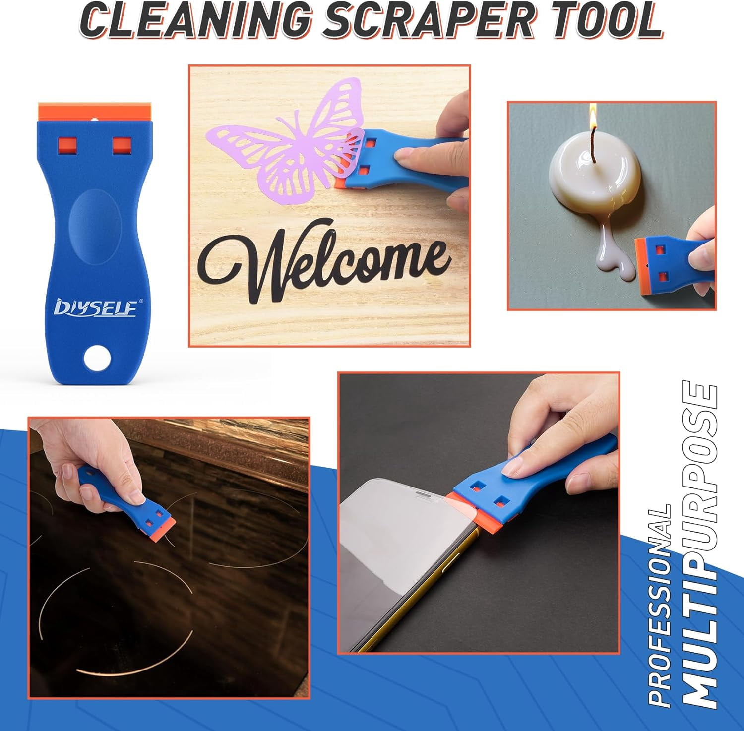 DIYSELF 2 Pack Plastic Razor Blade Scraper, 100Pcs Plastic Razor Blades Refills