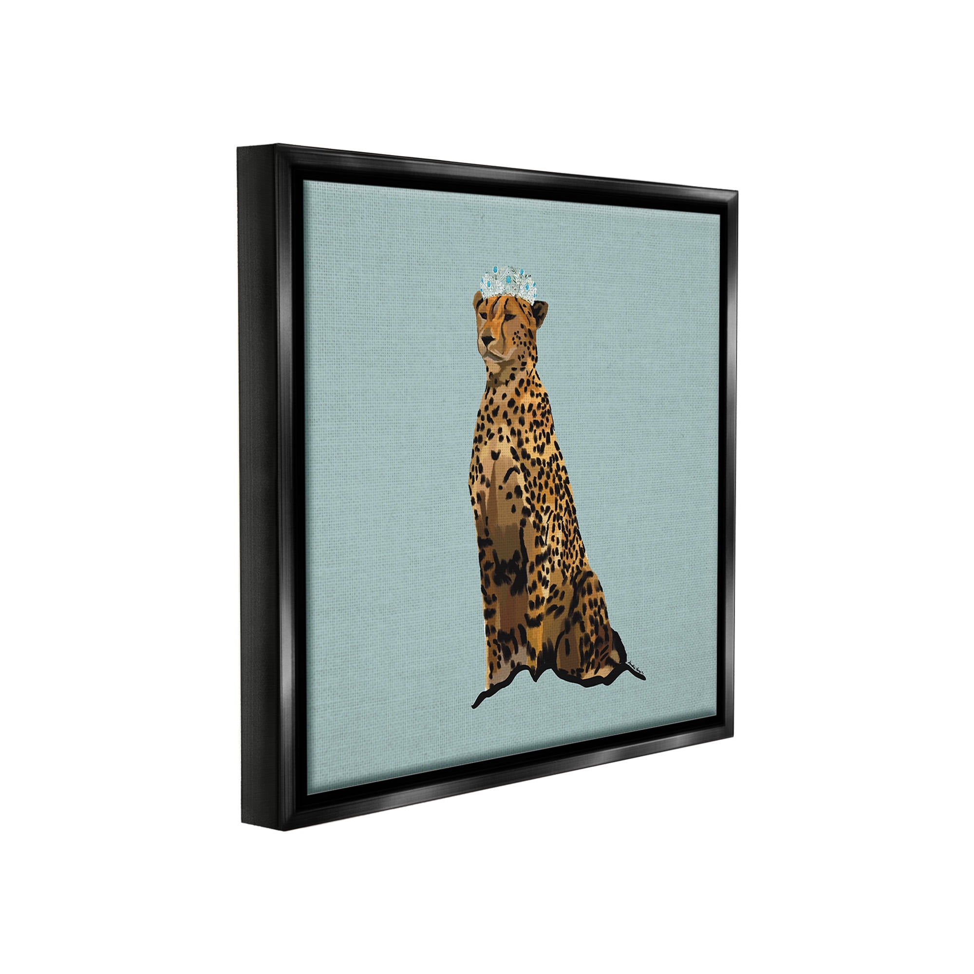 Stupell Industries Regal Leopard with Crown Animals & Insects Painting Black Floater Framed Canvas Art Print Wall Art, 25 x 25