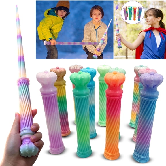 Glowing Extendable Stretch Model Toys, Kids Birthday Party Favor, Rainbow Party Favors, Party Favors for Student, Princess Themed Gradient Pastel Wand for Pretend Dress Up