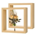 thumbnail image 1 of 2-Pack Dried Flower Frame, 6 x 6 Inch Double Acrylic Wooden Dried Flower Photo Floating Frame [Wood Color], 1 of 7
