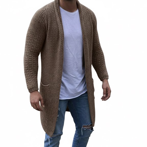 Fgnfyis Mens Jackets Long Sleeve Knitted Cardigan Sweater Soft Comfortable Big and Tall Casual Button up Mens Winter Coats Khaki M