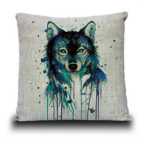 Funhom Watercolour Wolf Pillow Cover Wolf Cushion Cover Linen