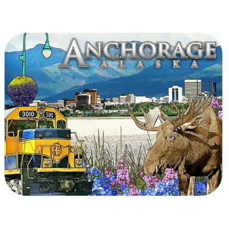 

Anchorage Alaska with Moose and Train Cityscape Fridge Magnet