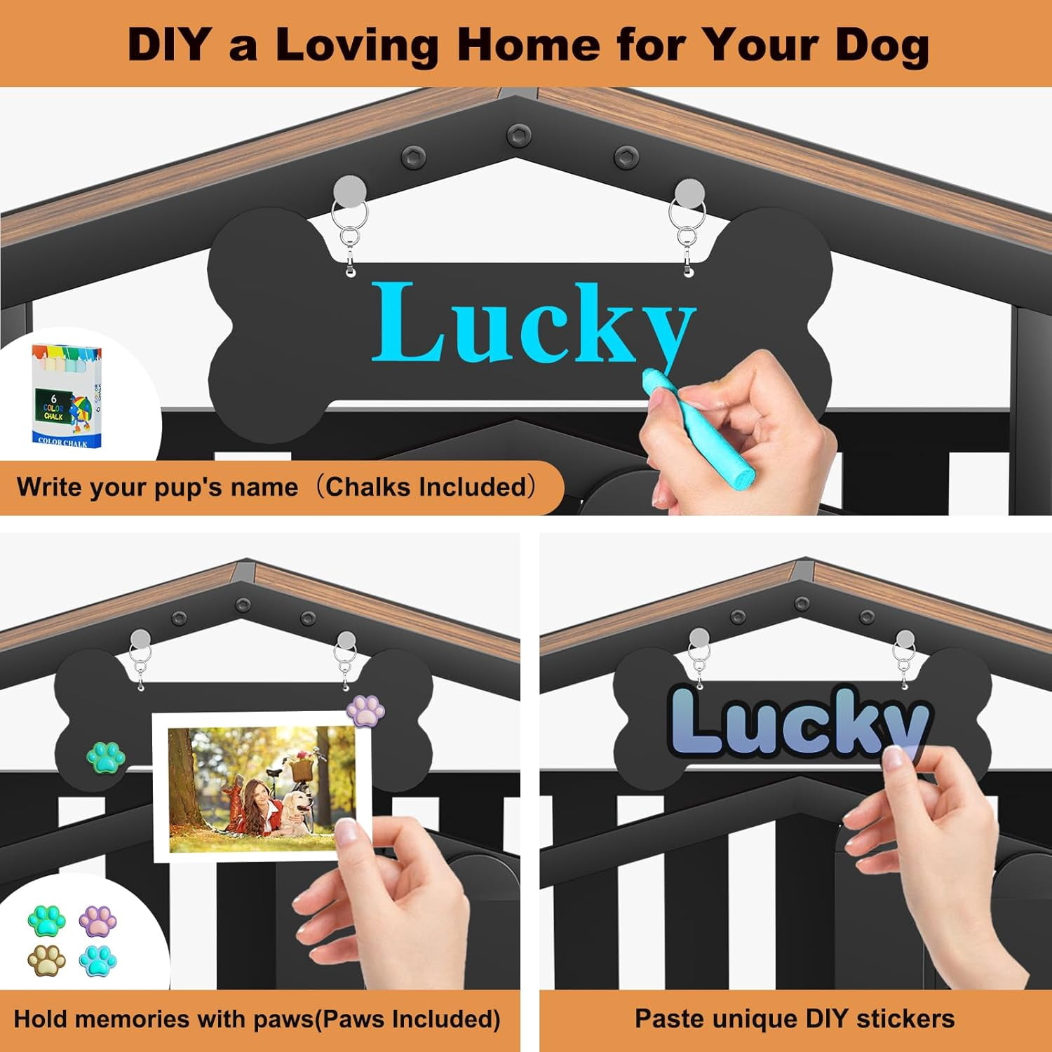 POAO 48"Heavy Duty Dog Crate Furniture for Large Dogs(Over 60lb), Dog Kennel Indoor with 360° Wheels, Dog House with Feeding Window and Name Tag