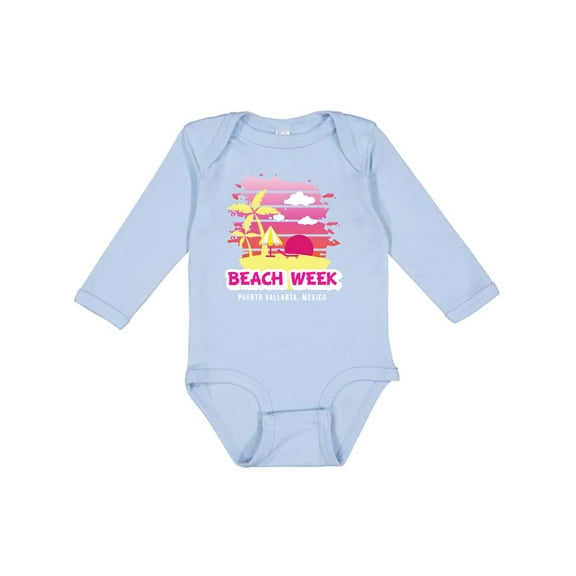 Inktastic Beach Week Puerto Vallarta Mexico with Palm Trees Girls Long Sleeve Baby Bodysuit