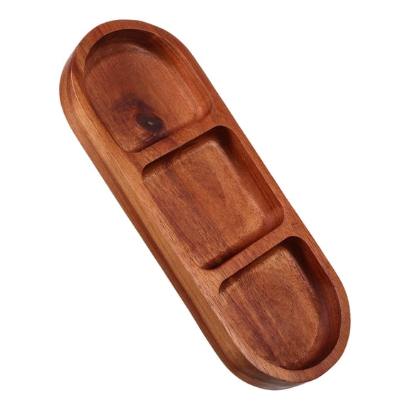 Homoyoyo Solid Wood Three Compartment Serving Tray for Seasoning Condiments and Snacks Kitchen Organizer