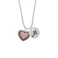 thumbnail image 2 of Delight Jewelry Silvertone Large Pink Enamel Heart with Swirl Border Silvertone Script Initial Disc - M - Charm Necklace, 20"+3", 2 of 4