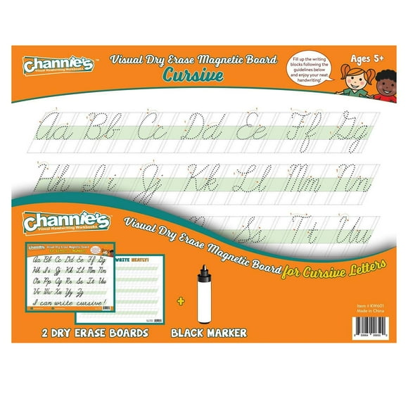 Channie's Visual Dry Erase Magnetic Alphabet Tracing Board for Cursive Letter, Practical Portable Cursive Magnet Tracing Board for Kids, with Color-Coded Blocks & Black Marker, 2 Pack