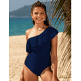 thumbnail image 2 of Hilor Women's One Piece Swimsuits Double Ruffles One Shoulder Monokini Bathing Suits, 2 of 7