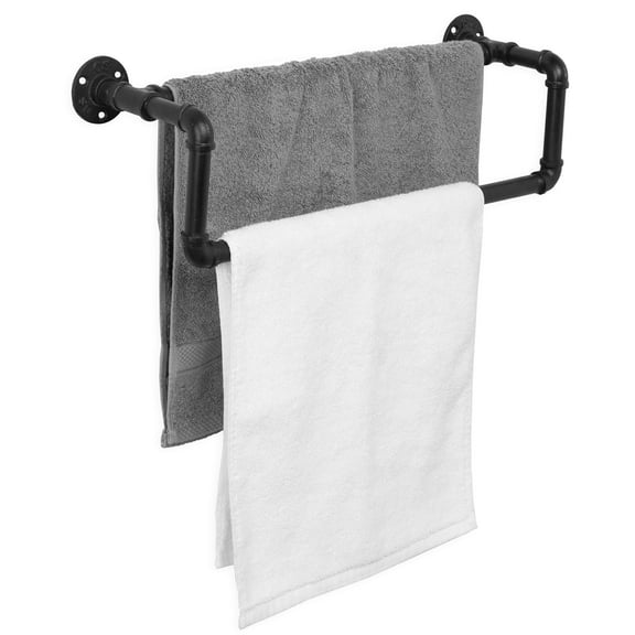 Wall Mounted Double Towel Bar, Matte Black, Industrial Pipe Style, Bathroom Storage