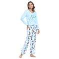 thumbnail image 2 of Casual Nights Women's Jersey Knit Long-Sleeve Top and Mircro Fleece Bottom Pajama Set - Light Blue Holiday Cat - Medium, 2 of 2