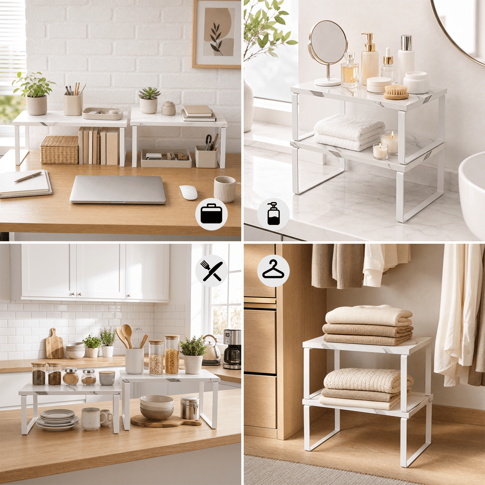 Koomade 2 Pack Cabinet Organizers Shelves,Cabinet Pantry Storage Rack, Pantry Cupboard Rack for Kitchen, 11.7''W,Marble grain + White