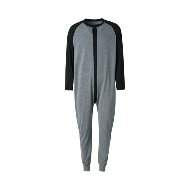 Sylvamorning Pyjama une-Pièce pour Homme à Manches Longues, Col Rond, Ouvert à l'Avant, Robe de Nuit