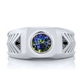 thumbnail image 2 of Gem Stone King 2.03 Cttw Round Blue Mystic Topaz and Black Diamond 925 Sterling Silver Ring for Men | Gemstone Birthstone | Available in Size 7, 8, 9, 10, 11, 12, 13, 2 of 2