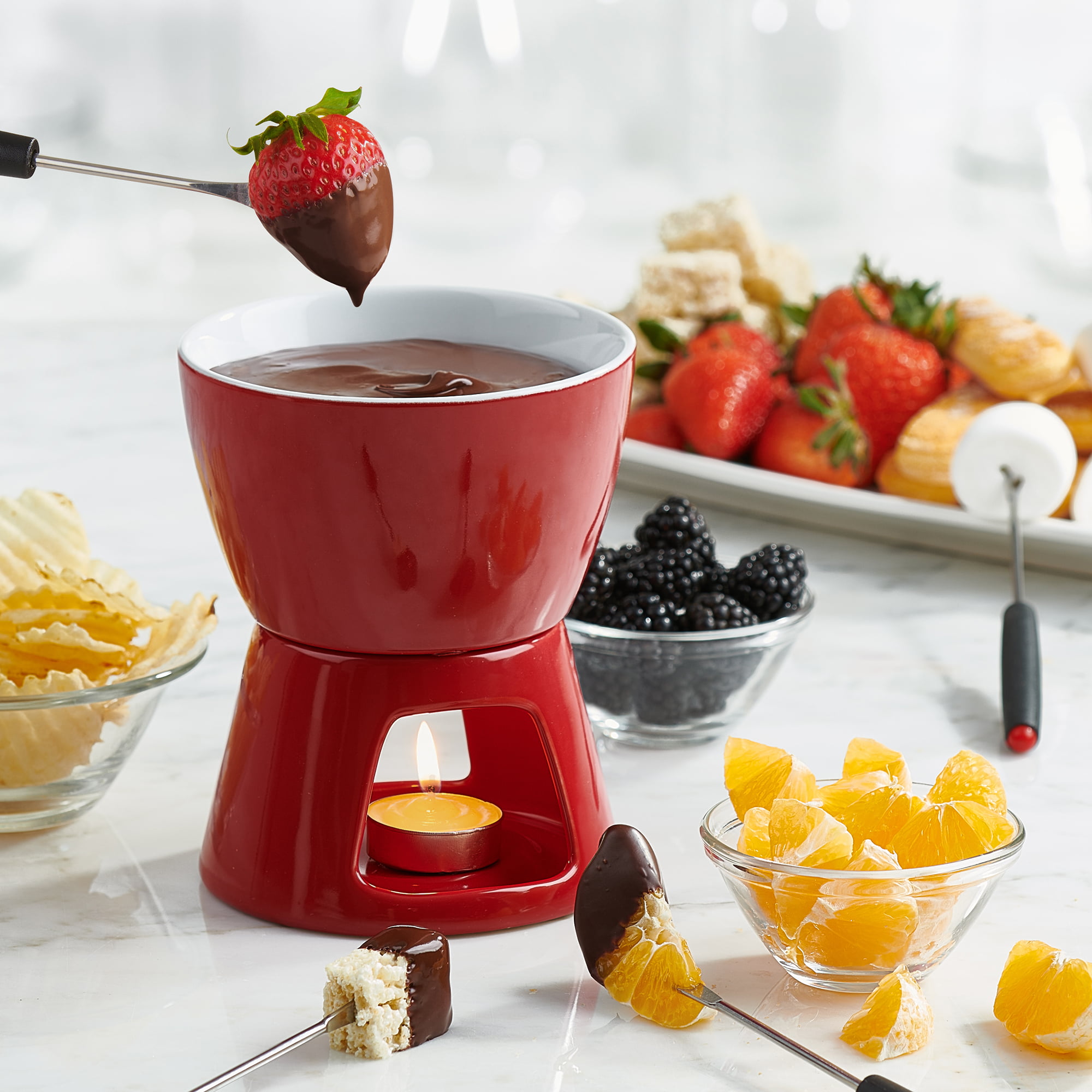 Electric Fondue Melting Pot Set with Forks Melts Cheese Chocolate Sauces -  Yahoo Shopping