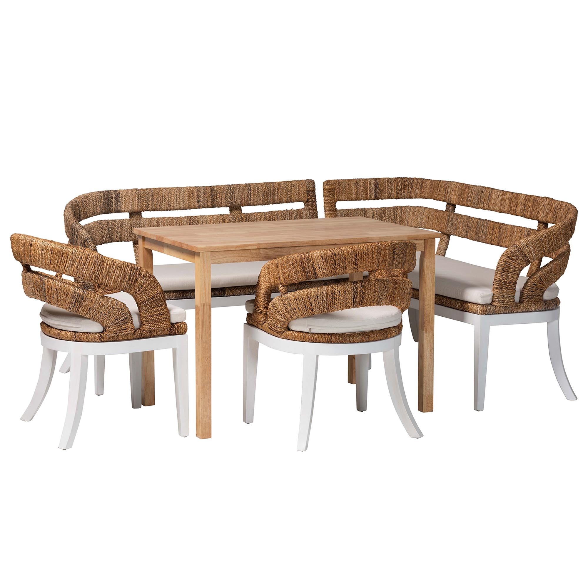 bali & pari Ubud Boho Dining Nook Set, 5-Piece, Natural Brown