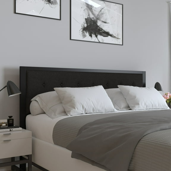 Merrick Lane King Size Headboard Black Fabric Upholstered Button Tufted Headboard With Metal Frame and Adjustable Rail Slots