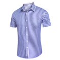 thumbnail image 2 of Leesechin Men's Casual Long Short Sleeve Button-Down Shirts Striped Cotton Dress Shirt with Pocket, 2 of 9