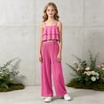 thumbnail image 4 of Staki Toddler Baby Girl Clothes Sleeveless Floral Ruffle Tank Tops and Long Pants Summer Outfits for Little Girls 7Y 8Y 9Y(Hot Pink,11-12 Years), 4 of 5