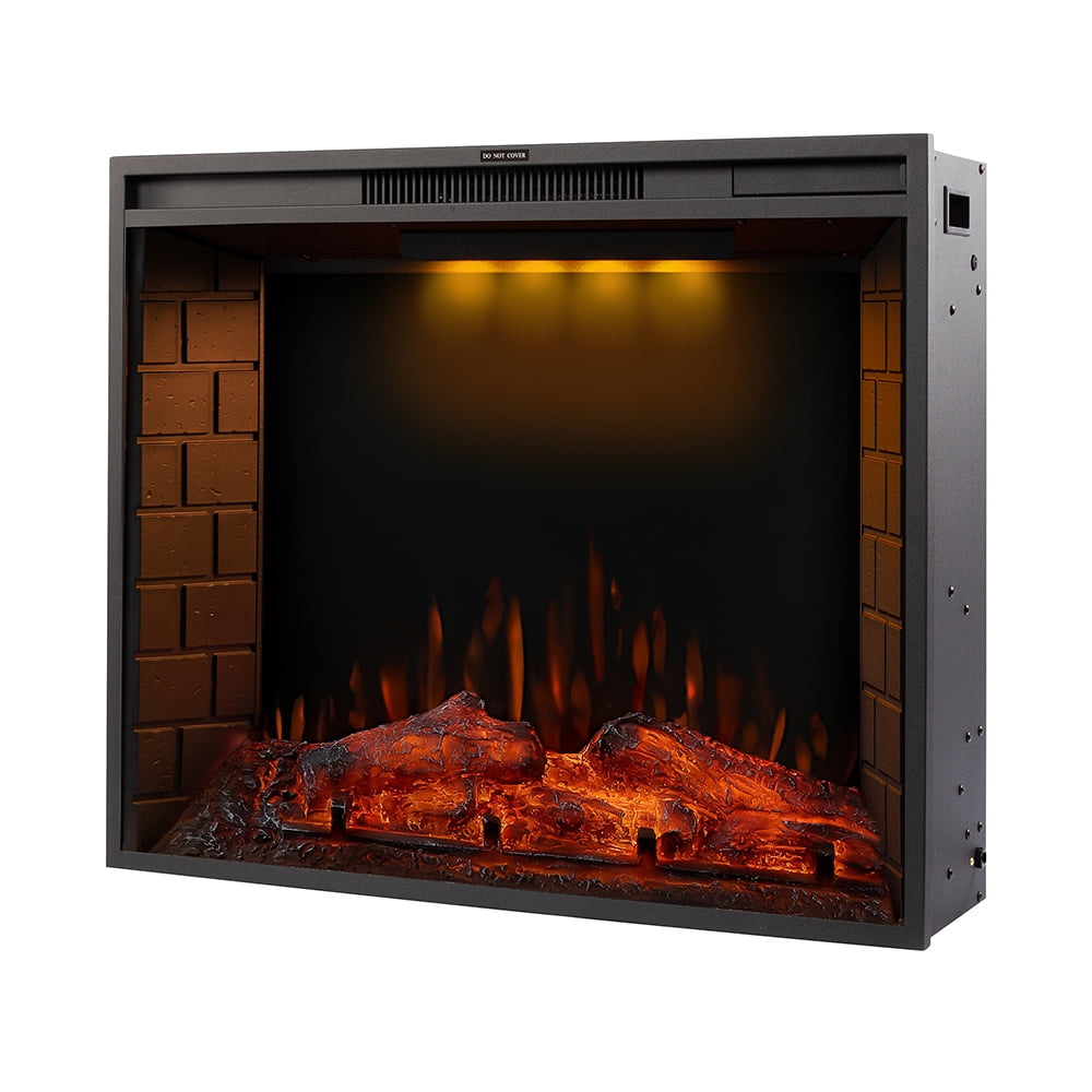 Kepooman 30" LED Recessed Electric Fireplace with 3 Top Light Colors & Remote Control & Adjustable Heating & Touch Screen, 1500W, Black
