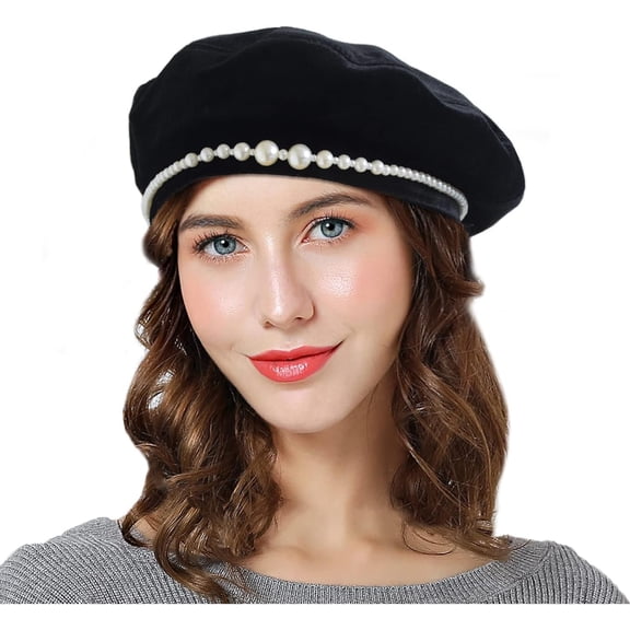 YooGuoGuo Women French Beret,Velvet Pearls Beret Fall Winter Vintage Beanie Hat for Ladys