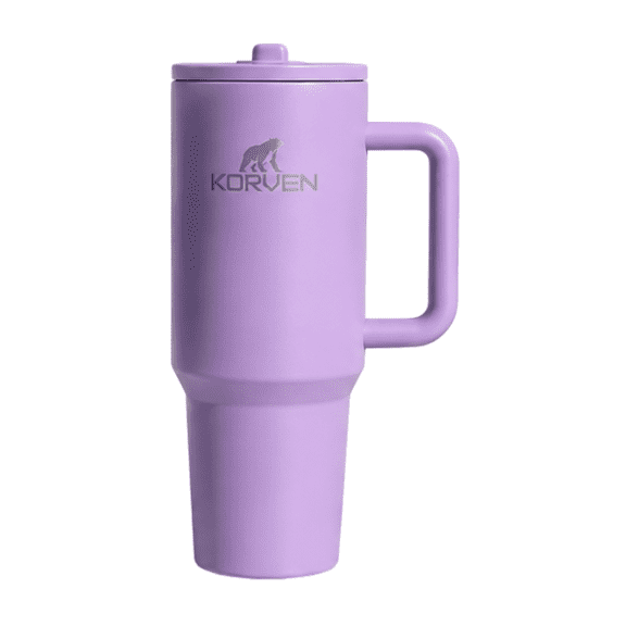 Korven Flow 40 oz Water Bottle, Stainless Steel Insulated Tumbler with Flip Straw and Handle - Lavender