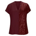thumbnail image 4 of Turilly Women's Solid Color V-Neck Patchwork Sequined Tops Batwing Sleeve Short-Sleeved Shirt, 4 of 6