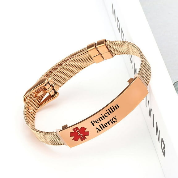 Vagzen Stainless steel Medical Alert ID Bracelet for Men Women, Engraving Penicillin Allergy