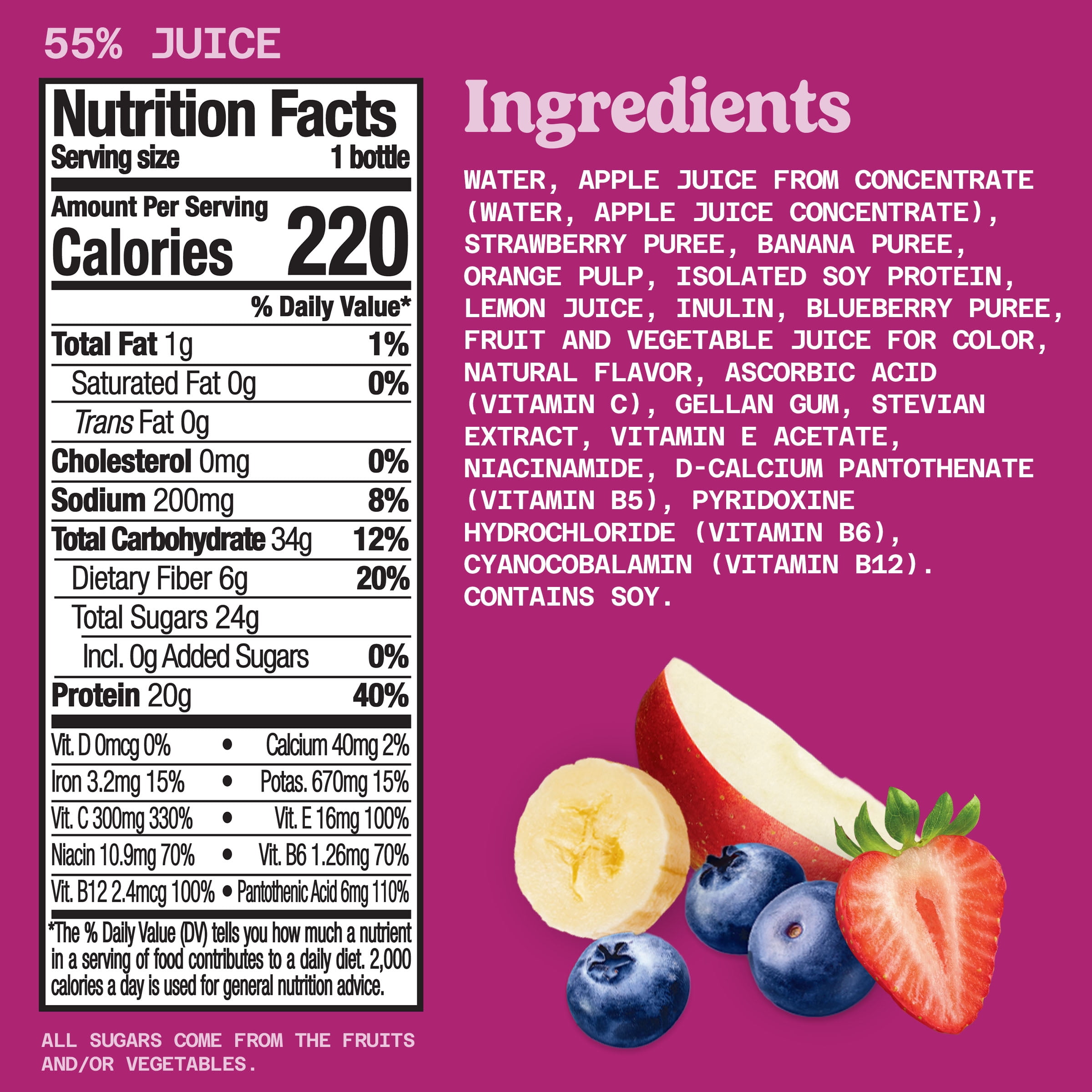 Naked Juice Protein Double Berry Fruit Flavored Juice Smoothie Blend, 15.2 fl oz