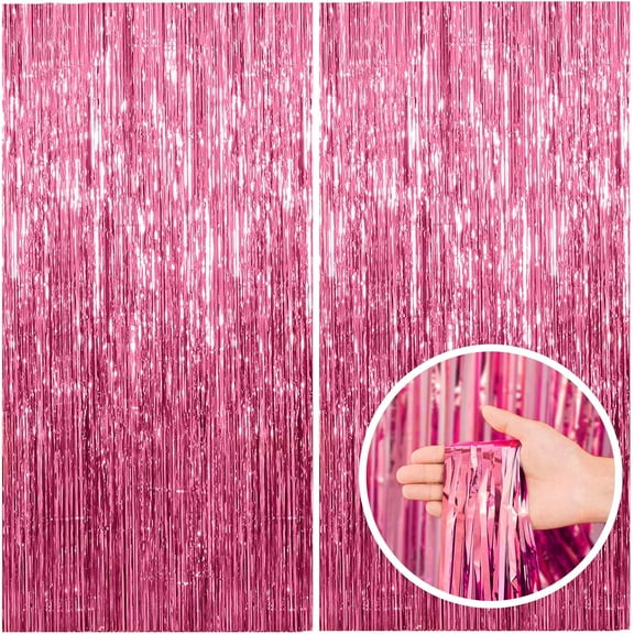 Pink Backdrop Party Decorations Tinsel Curtain Foil Fringe Photo Booth Streamer Backdrop for Bachelorette Graduation