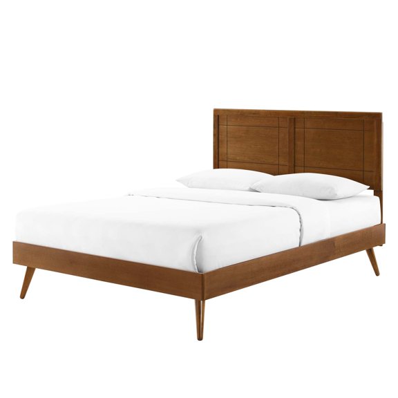 Platform Bed Frame, Twin Size, Wood, Brown Walnut, Modern Contemporary Urban Design, Bedroom Master Guest Suite