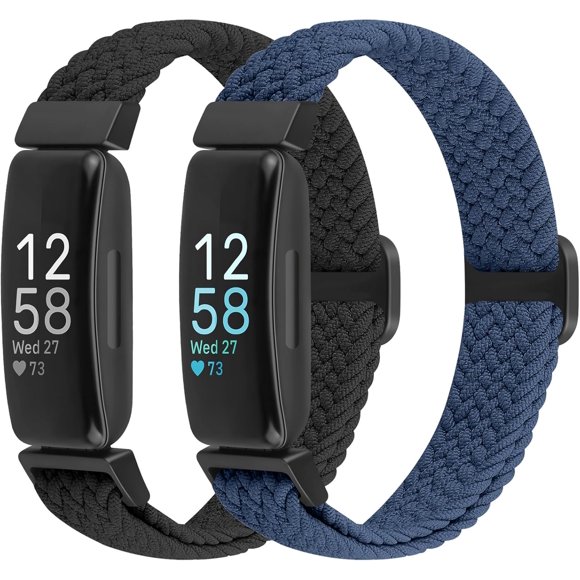czcpp-2 Pack Elastic Braided Bands Compatible with Fitbit Inspire 3/ Inspire 2/Inspire/Inspire HR/Ace 3/Ace 2 Women Men Kids, Adjustable Stretchy Wristbands Bracelets Loop Sports Replacement Straps