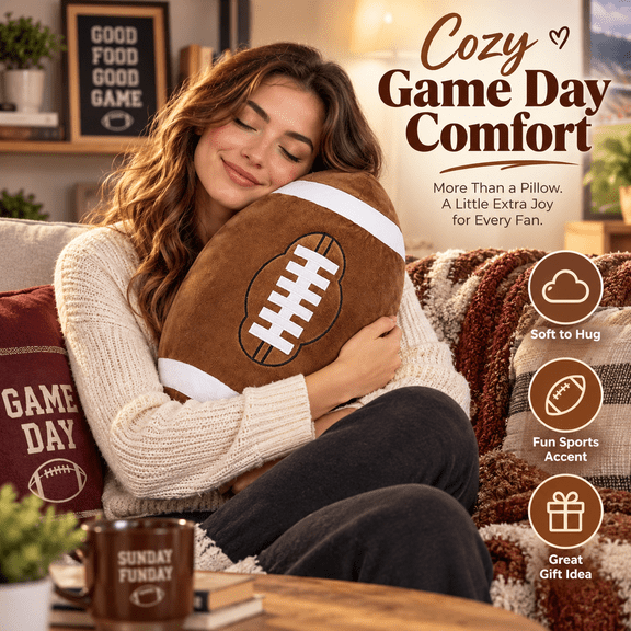 Football Shaped Plush Pillow, 11.81 in, Sports Style Cushion for Sofa Bed and Lounge Seating, Supportive or Decorative Cushion for Bed, Sofa, Chair, Lounge, and Everyday Relaxing, Multicolor