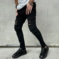 thumbnail image 1 of Pantalones vaqueros largos para hombre, vaqueros rotos, con cremallera, rectos, lavados, elásticos, tendencia para exteriores, pantalones vaqueros para hombre., 1 of 8