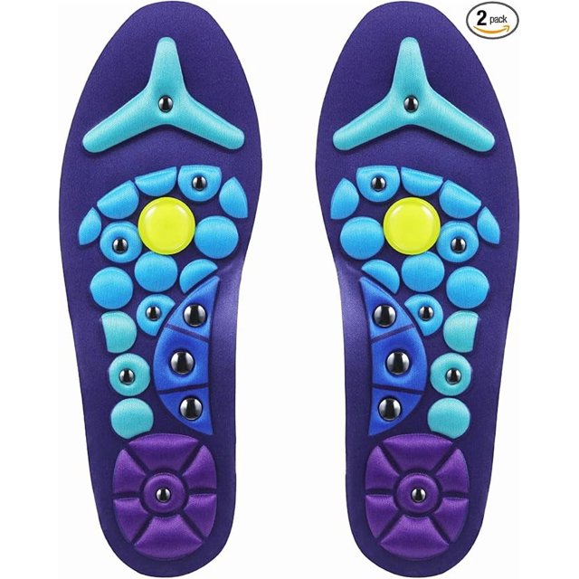 Acupressure Magnetic Insoles Orthopedic Massage Insoles with Magnetic Technology Shock Absorption Arch Support Helps Blood Circulation and Relieve Fatigue(Blue,L(Men 12-15/women 13-16))