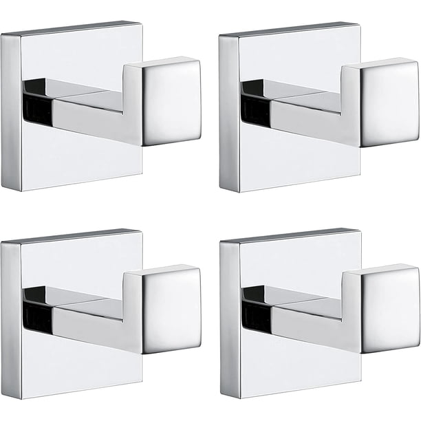 Ganchos de Pared Cuadrados 4 pzs | Acero Inoxidable 304, Montaje con Tornillos Ocultos, Perchero para Toallas y Abrigos (Cromo Pulido)