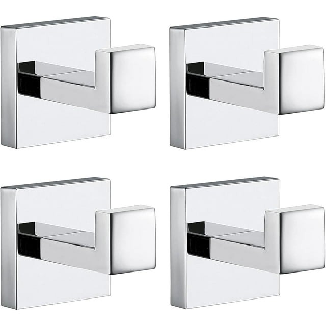 Ganchos de Pared Cuadrados 4 pzs | Acero Inoxidable 304, Montaje con Tornillos Ocultos, Perchero para Toallas y Abrigos (Cromo Pulido)